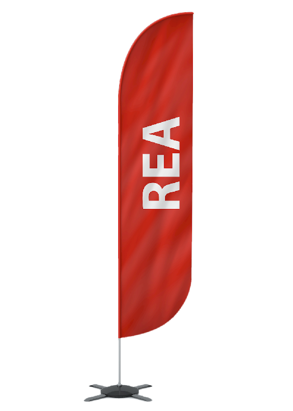 röd bechflagga med REA tryck